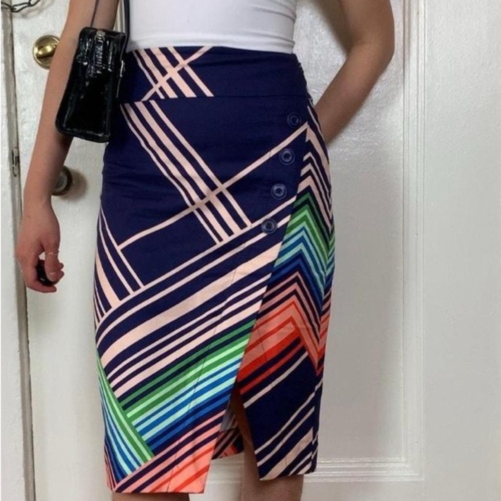 Anthropologie Colorful Geometric Skirt with Button Detail